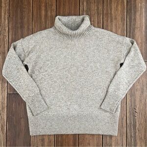 LOFT Wool Blend Turtleneck Sweater Small Oatmeal Tan Neutral Boxy Lagenlook